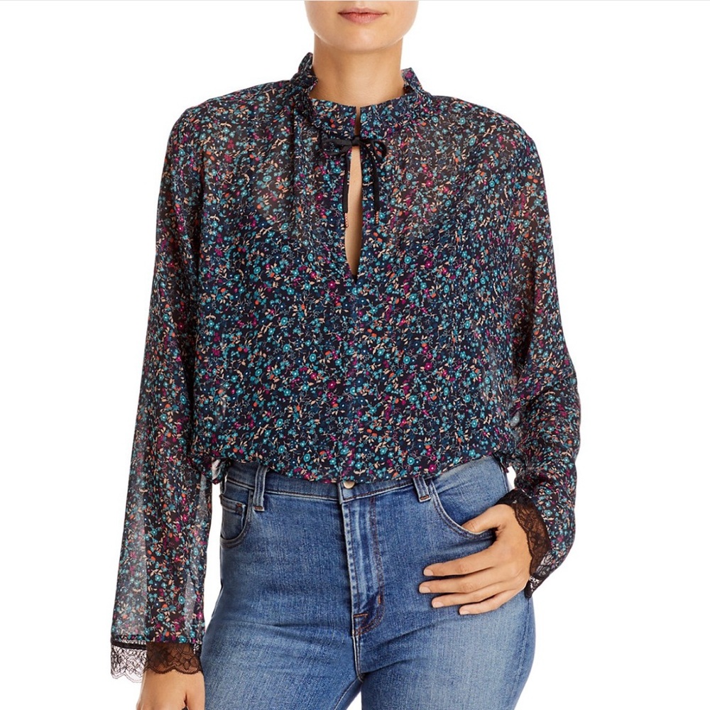 NWT See by Chloe Multicolor Blue Floral Haze Top - Sz 6